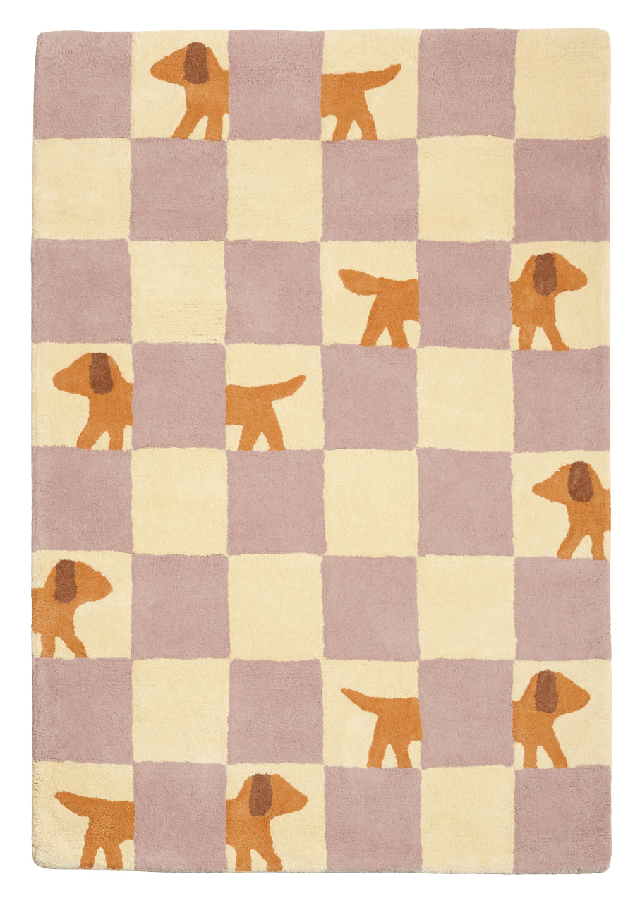 Tapis enfant damier beige et violet lila. Bleuu Studio. 