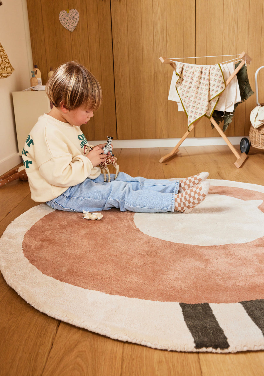 Tapis durable en coton bio pour chambre bébé, couleur beige et moka