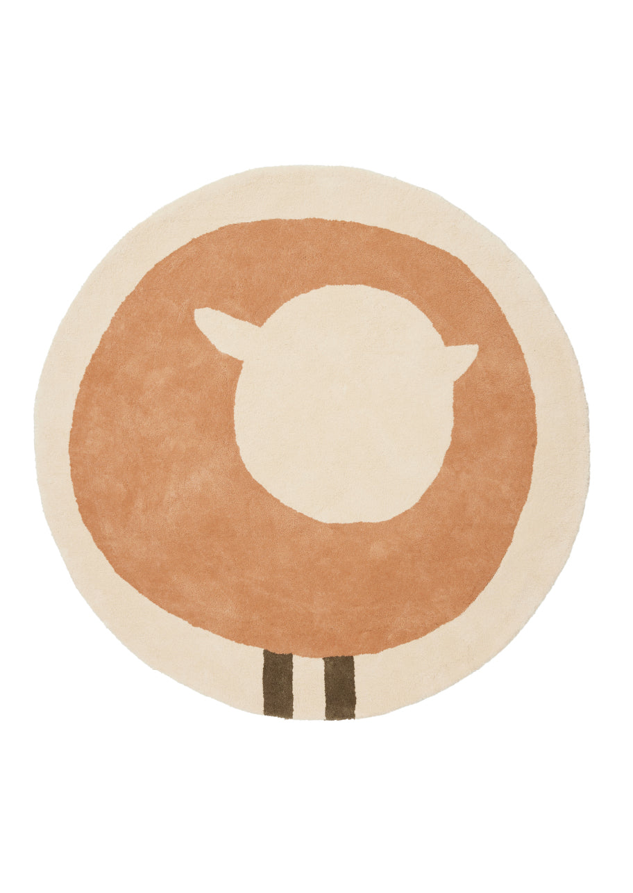 Tapis rond mouton beige et moka, écologique et durable pour chambre d'enfant