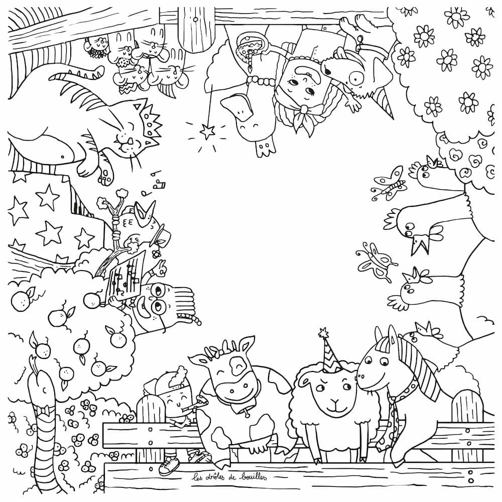 Motif à colorier thème Ferme – table coloriage enfant