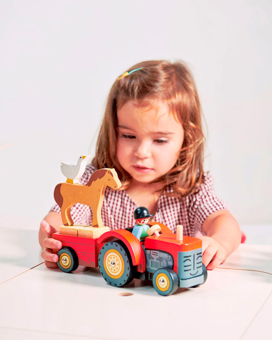 Jouet tracteur en bois avec remorque pour éveil enfant dès 18 mois