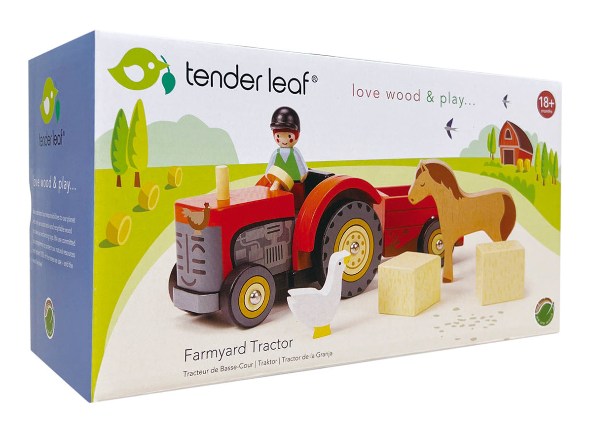 Tracteur en bois écologique et éducatif pour enfants - Remorque et animaux inclus