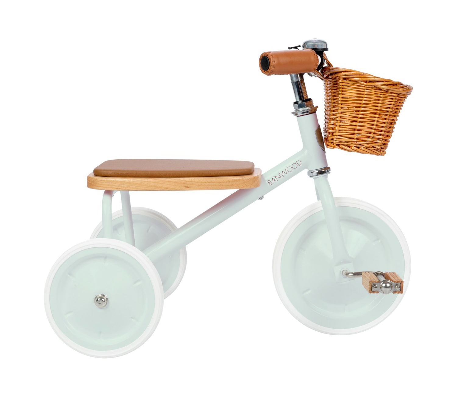 Sécurité et robustesse du tricycle en métal vintage Banwood. Vert pastel. Couleur mixte.