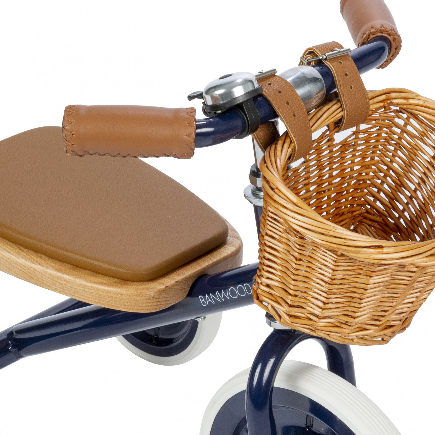 Poignées ergonomiques en cuir végétal du tricycle Banwood bleu navy