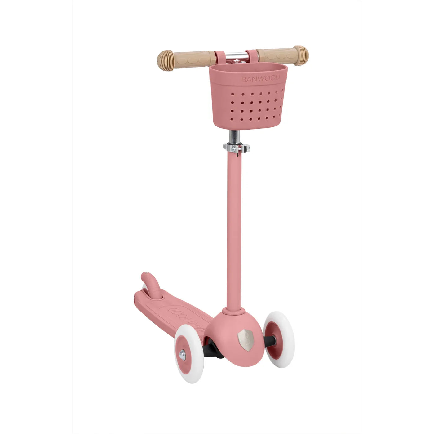 trottinette enfant rose framboise avec panier pratique banwood eco