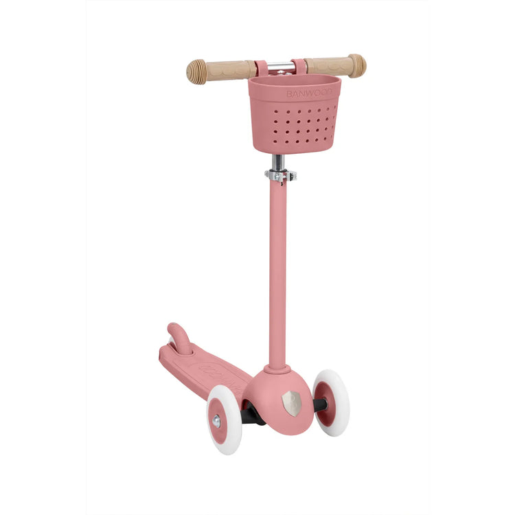 trottinette enfant rose framboise avec panier pratique banwood eco