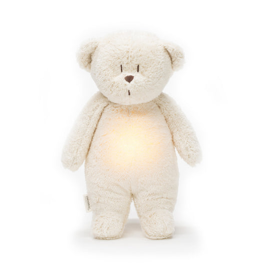 Veilleuse ourson Moonie blanc polaire. Peluche bruits blancs en forme d'ourson adorable. Idée cadeau de naissance originale.