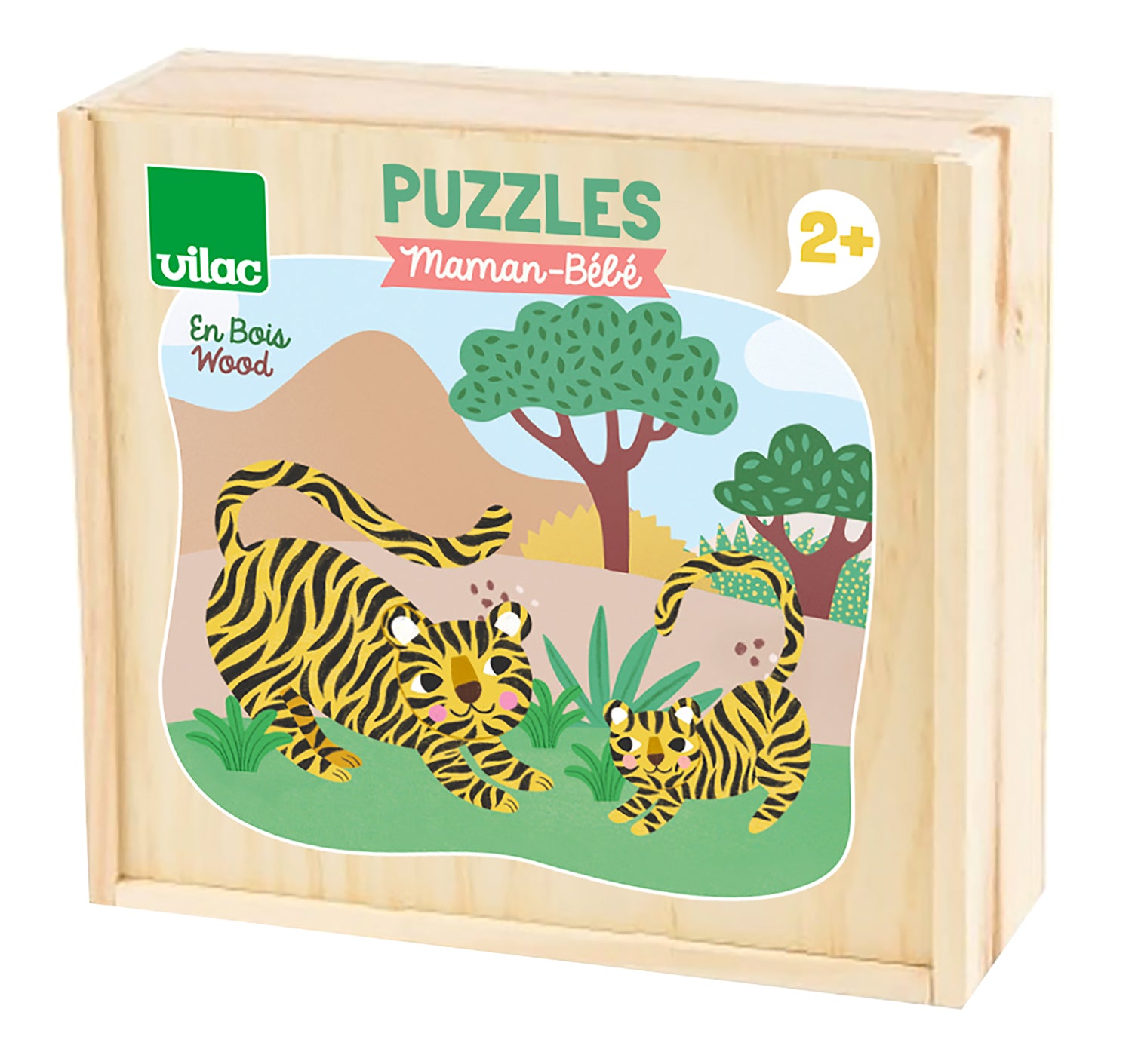 Coffret puzzles en bois VILAC 2 ans – mamans & bébés animaux, premier puzzle.