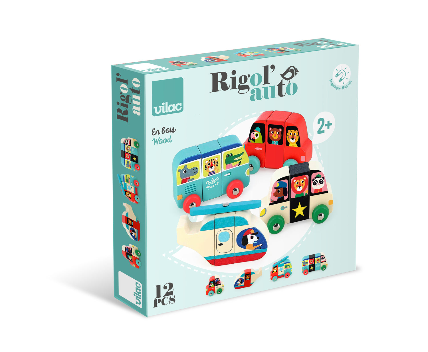 Illustrations Ingela P. Arrhenius sur le jeu véhicules aimantés VILAC.