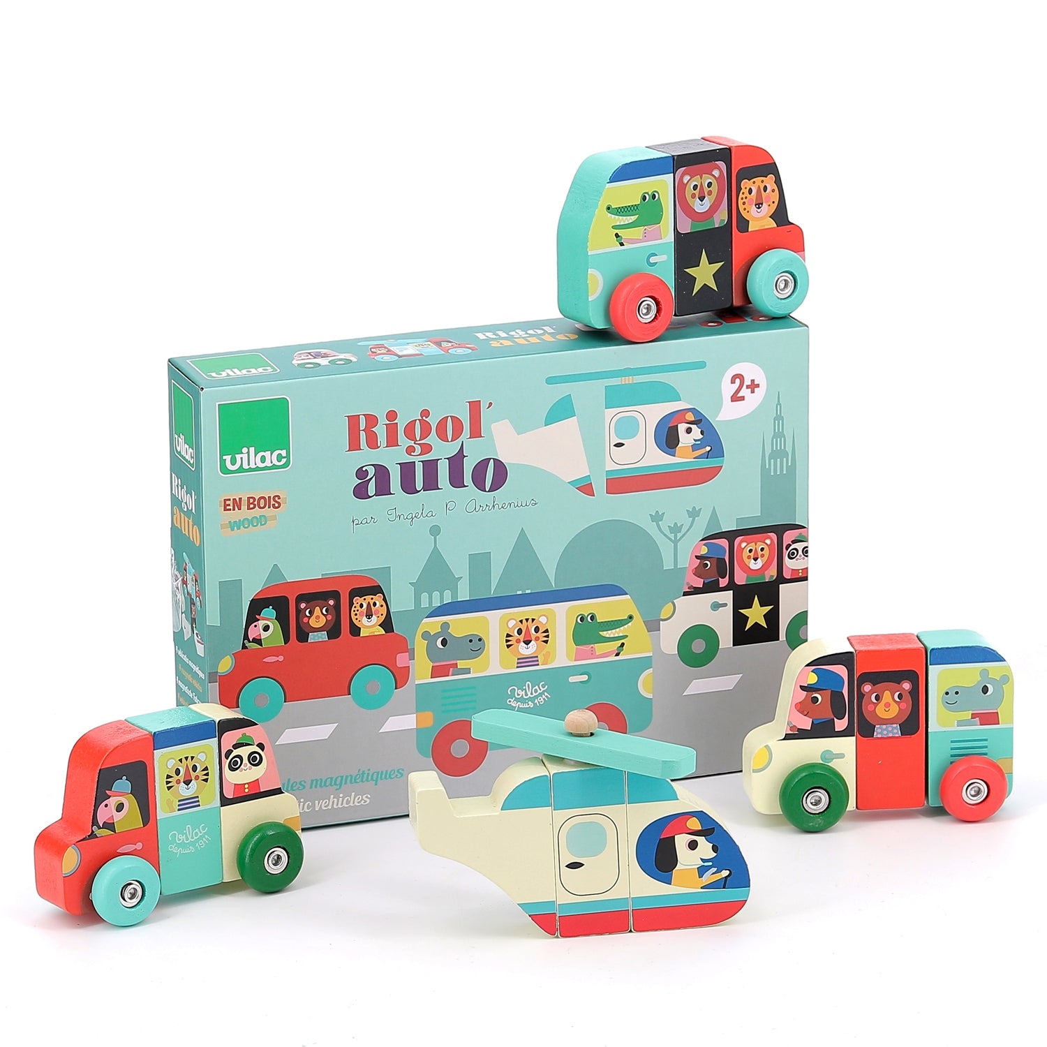 Mix and match véhicules aimantés – jeu d’éveil VILAC pour motricité fine dès 2 ans.