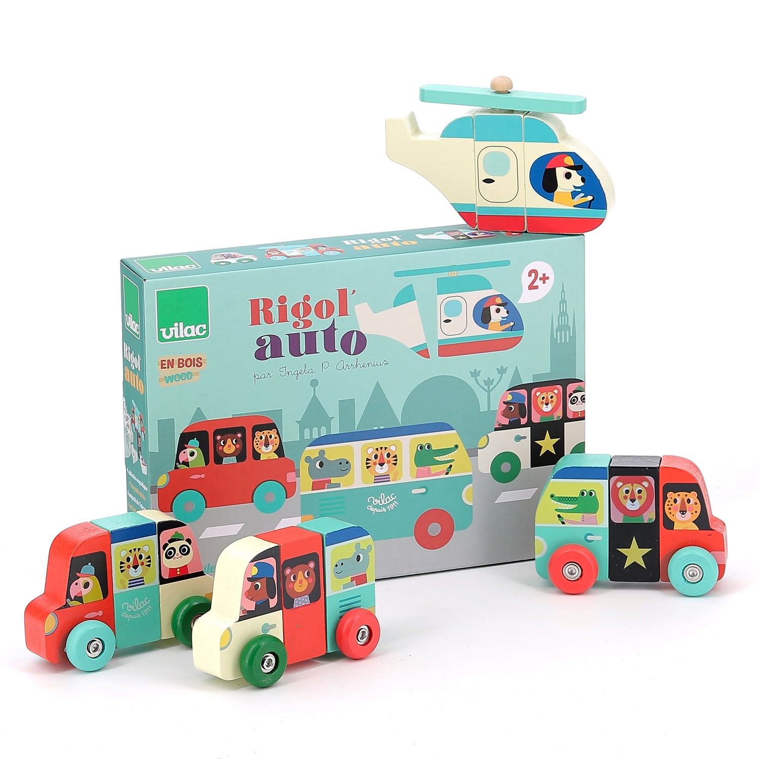 Jeu véhicules aimantés en bois dès 2 ans. Rigolauto Vilac