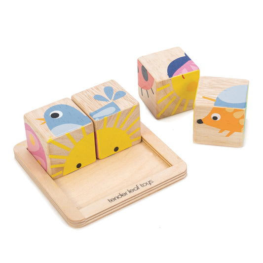 Puzzle 4 cubes en bois - Animaux du jardin