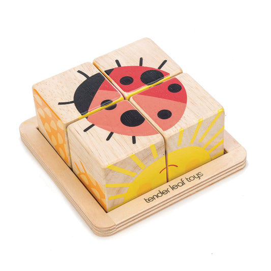 Puzzle 4 cubes en bois - Animaux du jardin